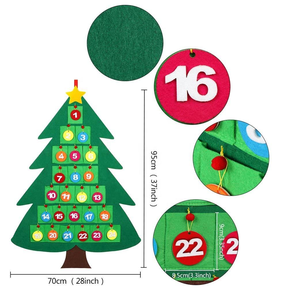 Calendário do Advento em Feltro de Árvore de Natal, para Crianças – Decoração de Natal para Pendurar na Parede para Crianças