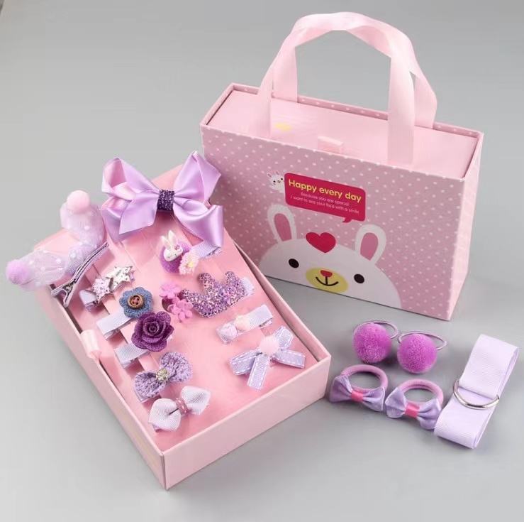 18pcs Korean Princess Kids Hair Clip Set with Gift Box – Cute Floral & Bow Hair Accessories