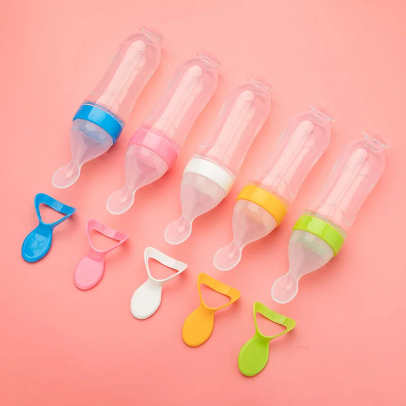 Cuchara alimentadora y biberón de entrenamiento de silicona para bebés