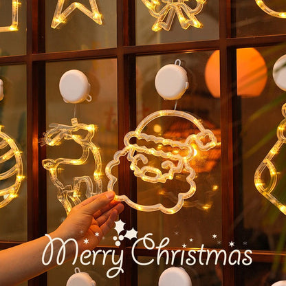 Lámpara colgante de ventosa LED de Navidad con copo de nieve y Papá Noel – Decoración festiva para ventana/pared