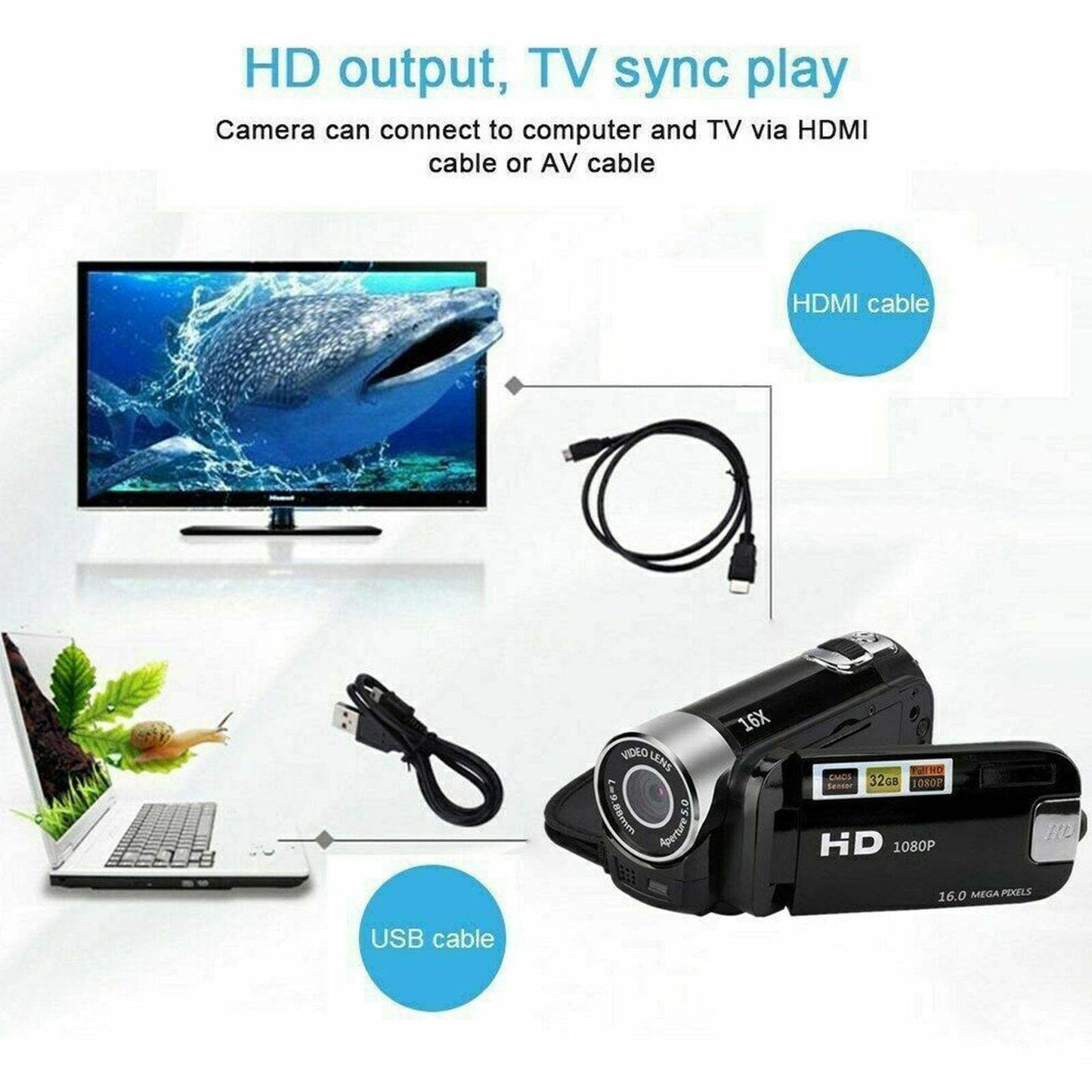 Câmara de Vídeo Digital Full HD 1080p com Ecrã Rotativo