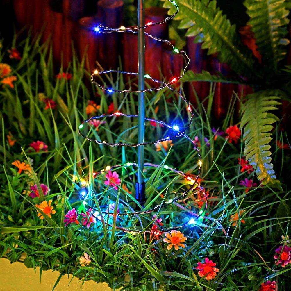 Luzes Solares em Espiral para Árvore de Natal – Decoração de Caminho de Jardim LED Exterior