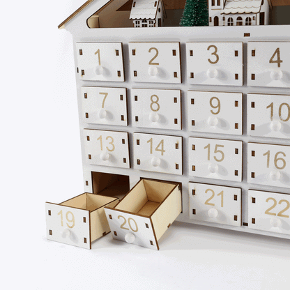 Calendario de Adviento de madera con luces LED – Decoración de cuenta regresiva navideña de 24 días