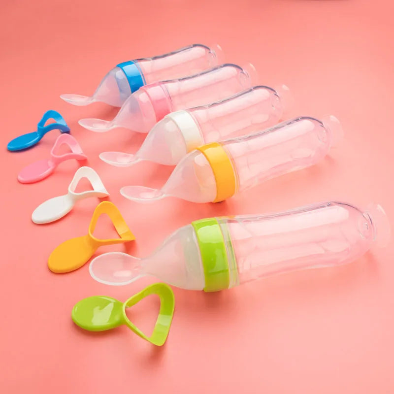 Cuchara alimentadora y biberón de entrenamiento de silicona para bebés