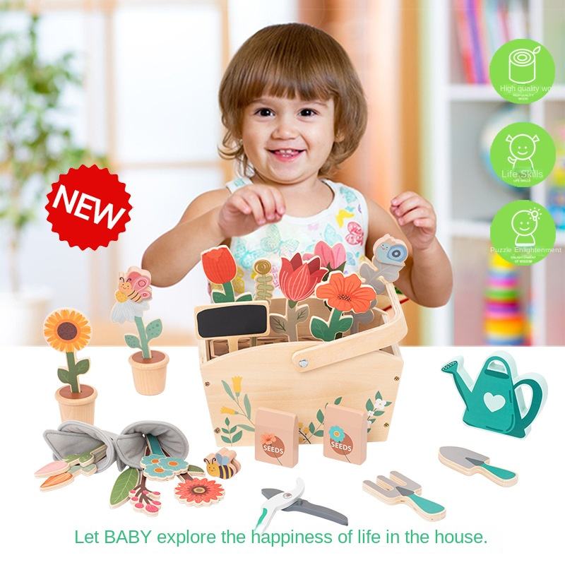 Juego de jardín educativo de madera – Juguete de maceta
