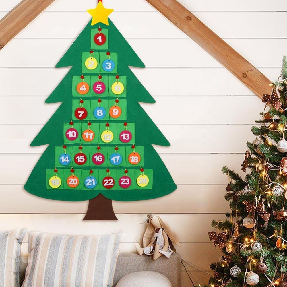 Calendário do Advento em Feltro de Árvore de Natal, para Crianças – Decoração de Natal para Pendurar na Parede para Crianças