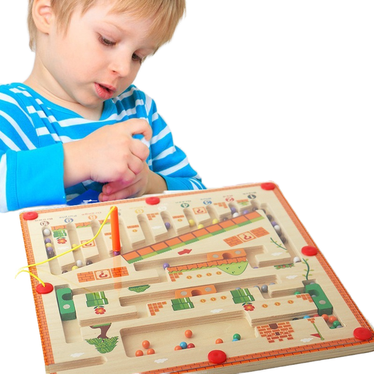 Laberinto magnético de colores y números Juguete Montessori - Puzle de clasificación de casa de setas de madera - Juego de aprendizaje de habilidades motoras finas y conteo para niños pequeños