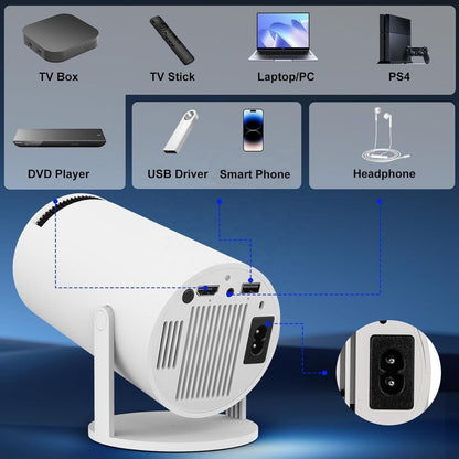 Proyector inteligente portátil con sistema Android – Mini proyector de cine en casa con WiFi 5G y Bluetooth