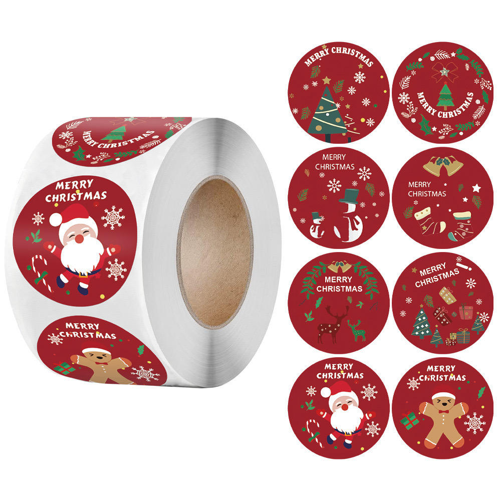 Rolo de autocolantes decorativos Feliz Natal - 500 unidades