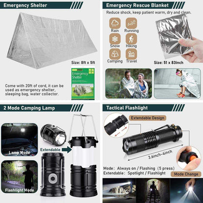 Kit de supervivencia de emergencia de 262 piezas con bolsa de primeros auxilios y bandolera