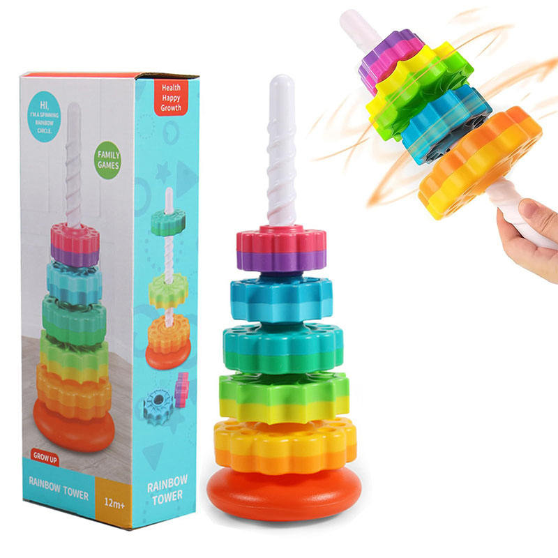 Torre Arco-Íris Rotativa - Brinquedo de Empilhar Montessori
