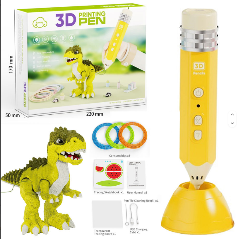 Caneta de Impressão 3D para Crianças – Ponta de Baixa Temperatura Segura que não Queima, Conjunto de Caneta de Desenho Artístico e Artesanato DIY com Filamentos