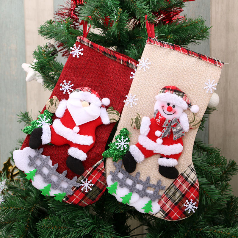 Saco de Presente Grande em Linho para Meia de Natal – Decoração de Natal Suspensa e Meia de Presente