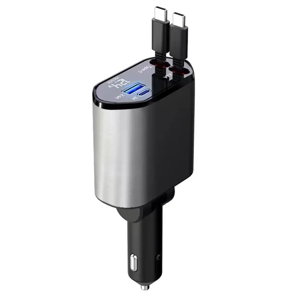 Cabo de Carregamento para Automóvel 4 em 1 Super Rápido – Carregador USB Múltiplo com Conectores Tipo C, Lightning e Micro USB
