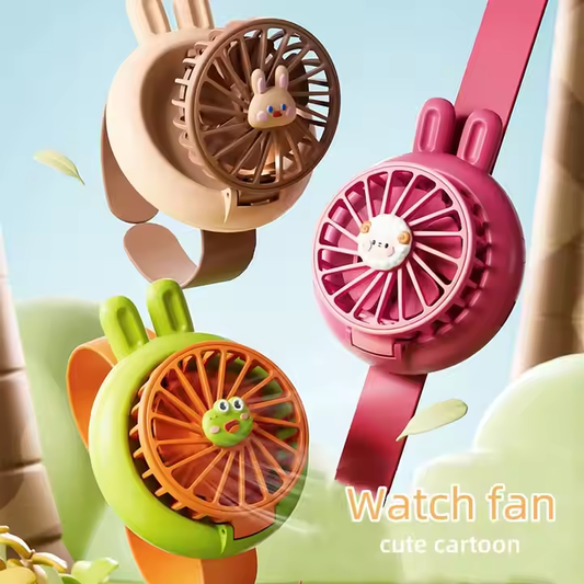 Ventilador de reloj LED recargable de dibujos animados para niños