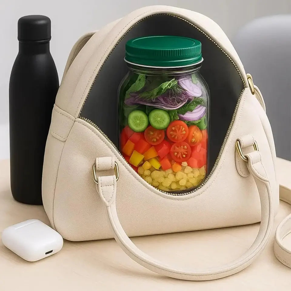 Recipiente Portátil à Prova de Fugas para Salada com Abertura Lateral e Compartimento para Molho