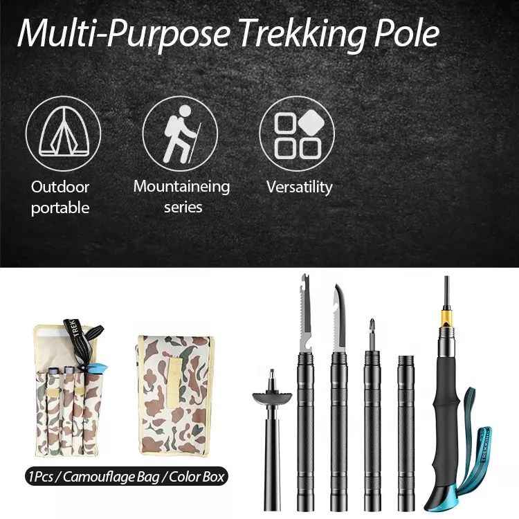 Collapsible Aluminum Multifunction Walking Stick – Outdoor & Hiking Use