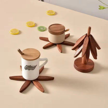 Conjunto de Bases para Copos Resistentes ao Calor com Design de Árvore em Madeira (3 ou 4 Folhas)
