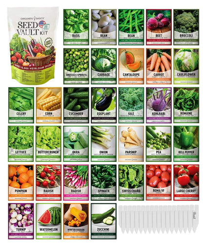 Kit de Sementes de Vegetais para Sobrevivência Gardeners Basics – Mais de 16.000 Sementes Não OGM para Abastecimento de Alimentos de Emergência
