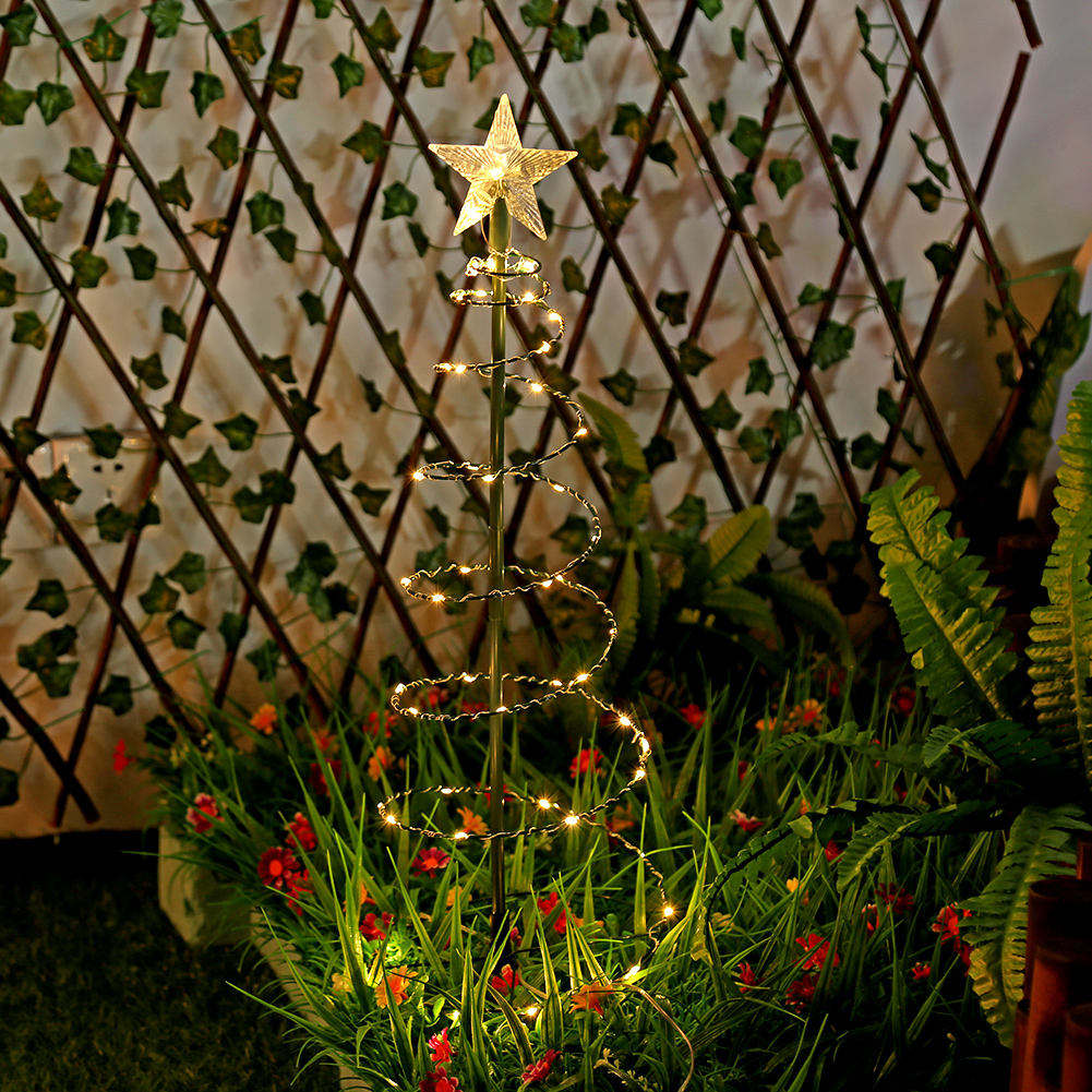 Luzes Solares em Espiral para Árvore de Natal – Decoração de Caminho de Jardim LED Exterior