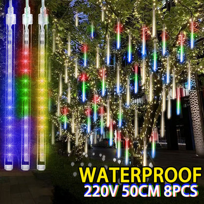Luces LED de lluvia de meteoros – Decoración de árbol de Navidad y jardín con efecto de lluvia que cae