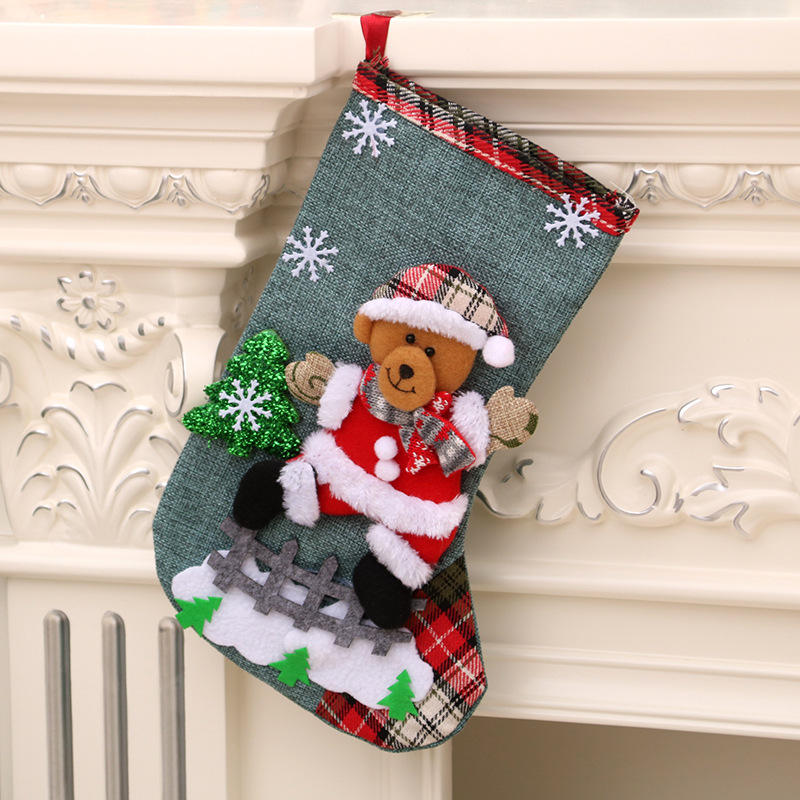 Saco de Presente Grande em Linho para Meia de Natal – Decoração de Natal Suspensa e Meia de Presente