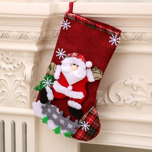 Saco de Presente Grande em Linho para Meia de Natal – Decoração de Natal Suspensa e Meia de Presente