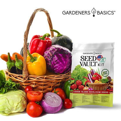 Kit de Sementes de Vegetais para Sobrevivência Gardeners Basics – Mais de 16.000 Sementes Não OGM para Abastecimento de Alimentos de Emergência