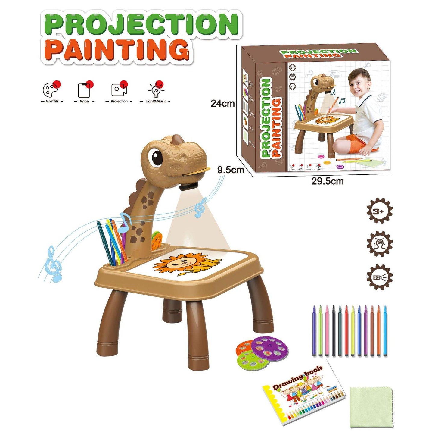Mesa de Desenho Projetor Dinossauro – Brinquedo de Esboço e Pintura para Crianças