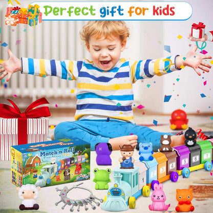Montessori Counting Toy for Toddlers 1-3: Farm Animal Train & 10 Finger Puppets Matching Game