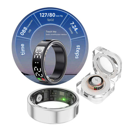 Anel Inteligente de Aço Inoxidável SR08 com Ecrã – Monitor de Fitness e Atividade