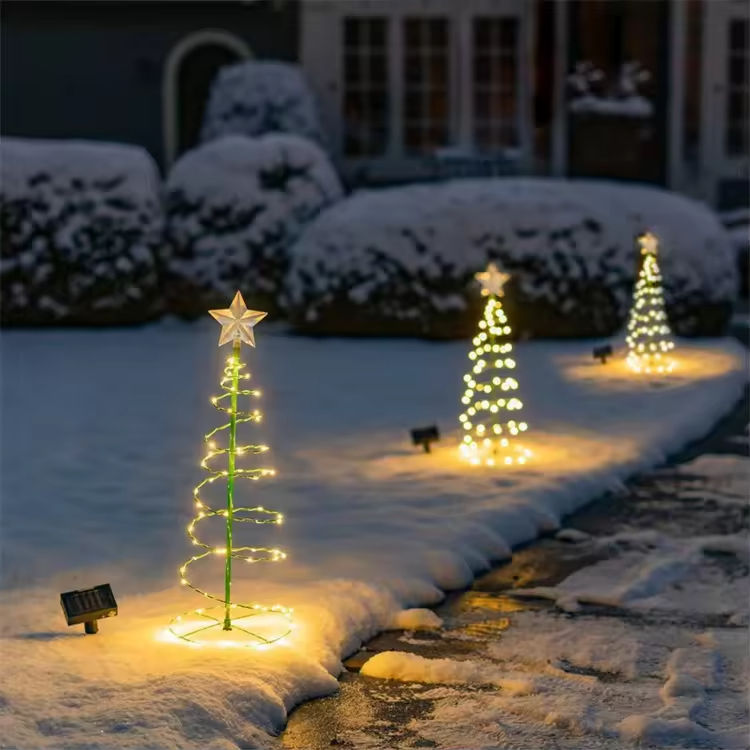 Luzes Solares em Espiral para Árvore de Natal – Decoração de Caminho de Jardim LED Exterior