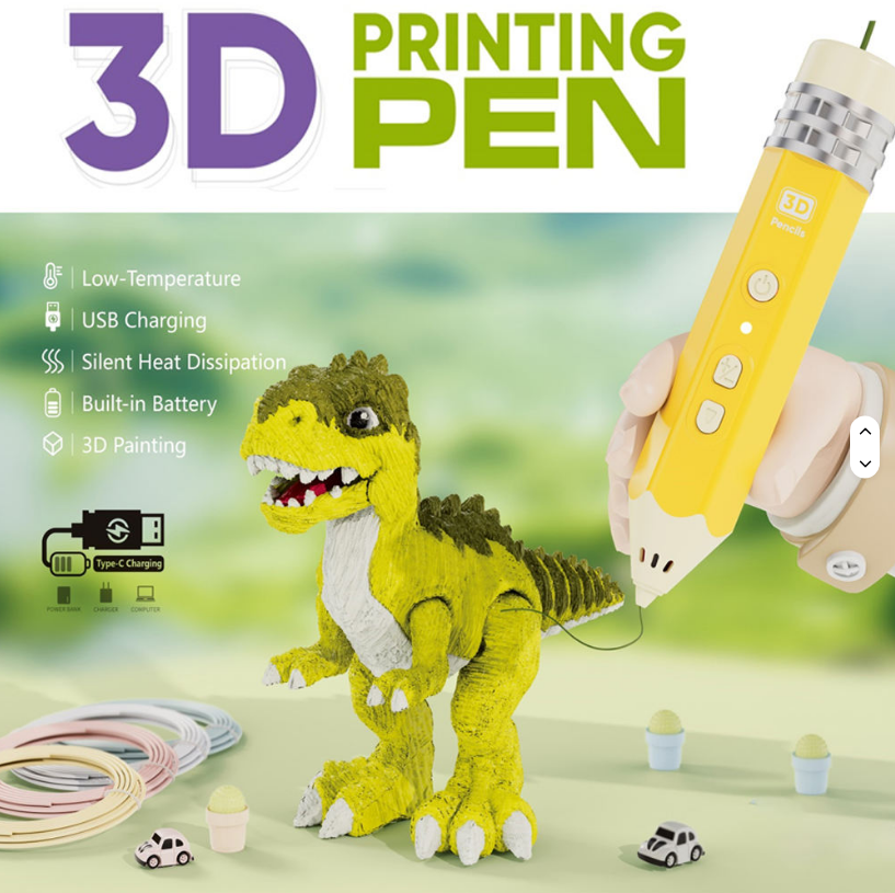 Caneta de Impressão 3D para Crianças – Ponta de Baixa Temperatura Segura que não Queima, Conjunto de Caneta de Desenho Artístico e Artesanato DIY com Filamentos