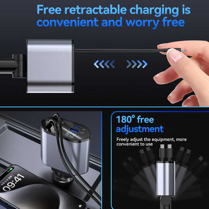 Cabo de Carregamento para Automóvel 4 em 1 Super Rápido – Carregador USB Múltiplo com Conectores Tipo C, Lightning e Micro USB