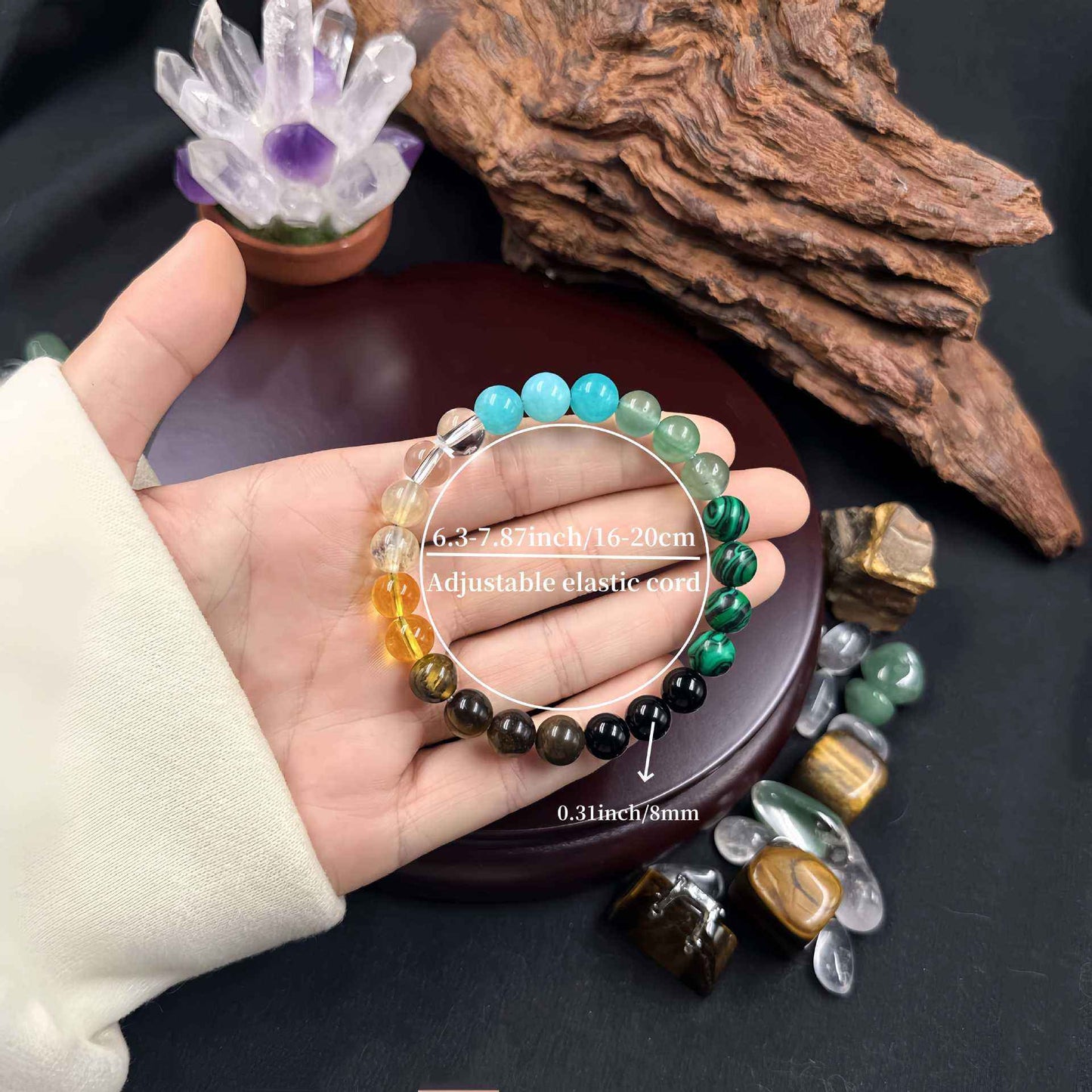 Natural Crystal Healing Bead Bracelet – Handcrafted Lucky Charm Cord