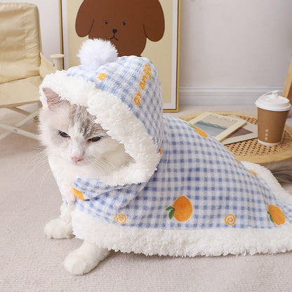 Capa de Gato em Lã Suave com Chapéu – Capa Convertível Aconchegante e Pijama para Gatos