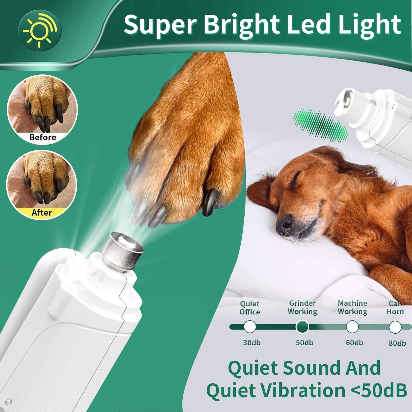 2-in-1 USB Rechargeable Dog Nail Grinder & Clipper with LED Light