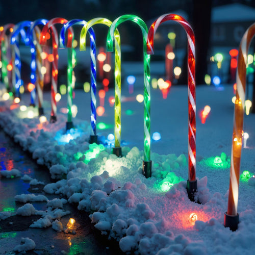 Luces LED de camino con forma de bastón de caramelo para exteriores – Decoraciones navideñas para patio
