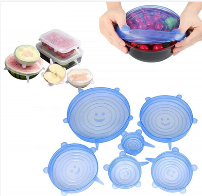 Stretch Lids Reusable Silicone Covers - 6-Pack Multi-Size Universal Food Fresh Covers
