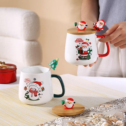 Caneca de Cerâmica de Natal com Tampa e Colher – Copo Festivo para Presente de Férias