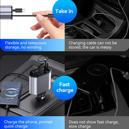 Cabo de Carregamento para Automóvel 4 em 1 Super Rápido – Carregador USB Múltiplo com Conectores Tipo C, Lightning e Micro USB