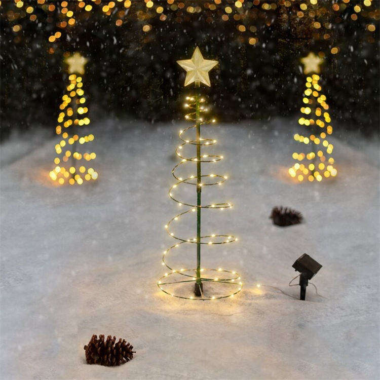 Luzes Solares em Espiral para Árvore de Natal – Decoração de Caminho de Jardim LED Exterior