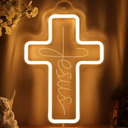 "Jesus" Letreiro LED Néon em Cruz