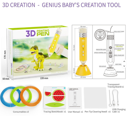 Caneta de Impressão 3D para Crianças – Ponta de Baixa Temperatura Segura que não Queima, Conjunto de Caneta de Desenho Artístico e Artesanato DIY com Filamentos