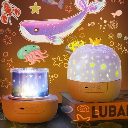 Projetor de Luz Noturna Rotativa com Tema Infantil - 15 Filmes Lâmpada Estrela 360°