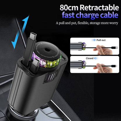 Carregador de Carro com Luz Ambiente Estrelada e Cabos Duplos Retráteis