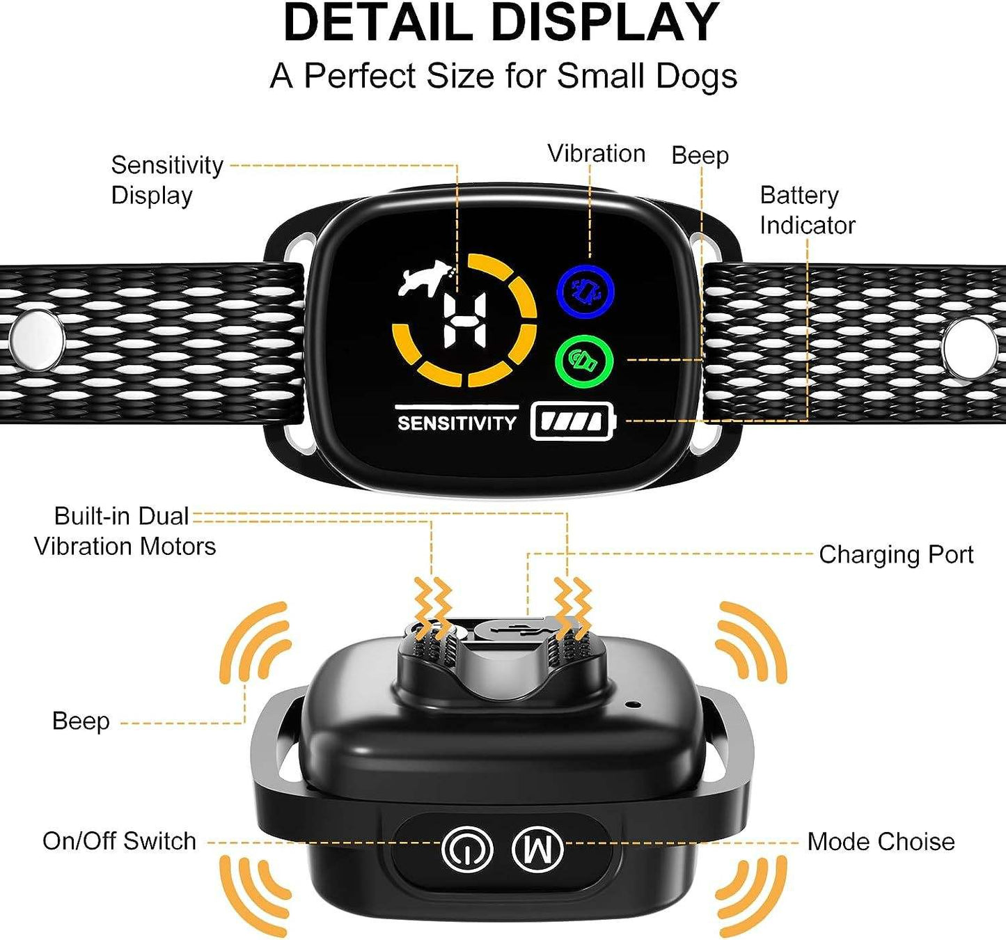 Rechargeable Anti Bark Collar - No Shock Smart AI Chip - Color Screen & Dual Vibration Modes