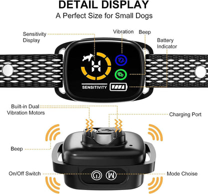 Rechargeable Anti Bark Collar - No Shock Smart AI Chip - Color Screen & Dual Vibration Modes