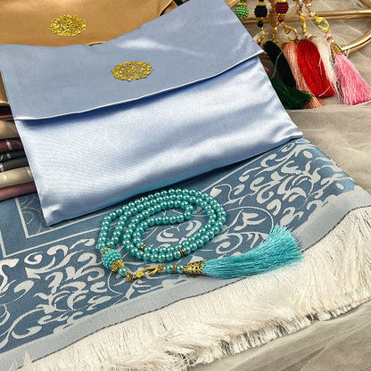 Elegante Conjunto de Presente de 3 Peças: Tapete de Oração de Viagem e Tasbih
