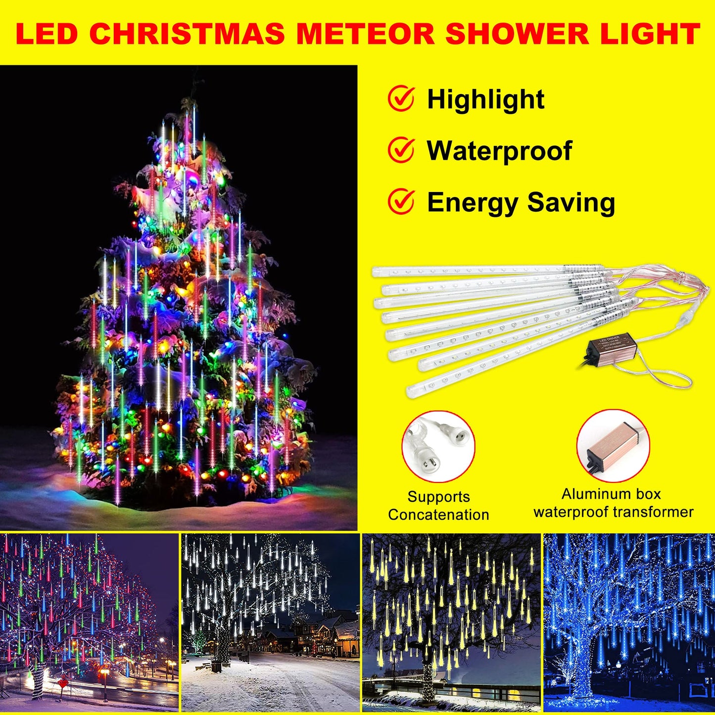Luces LED de lluvia de meteoros – Decoración de árbol de Navidad y jardín con efecto de lluvia que cae